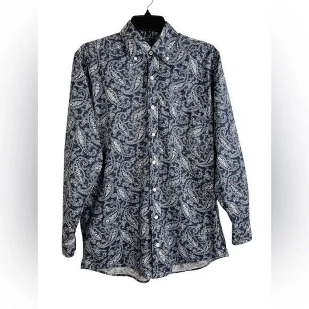 Panhandle Shirt Slim Tuf Cooper Mens Small Navy White Paisley Western Cowboy
